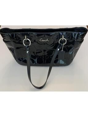 Coach Black Embossed Signature Patent Leather Tote Bag F17728